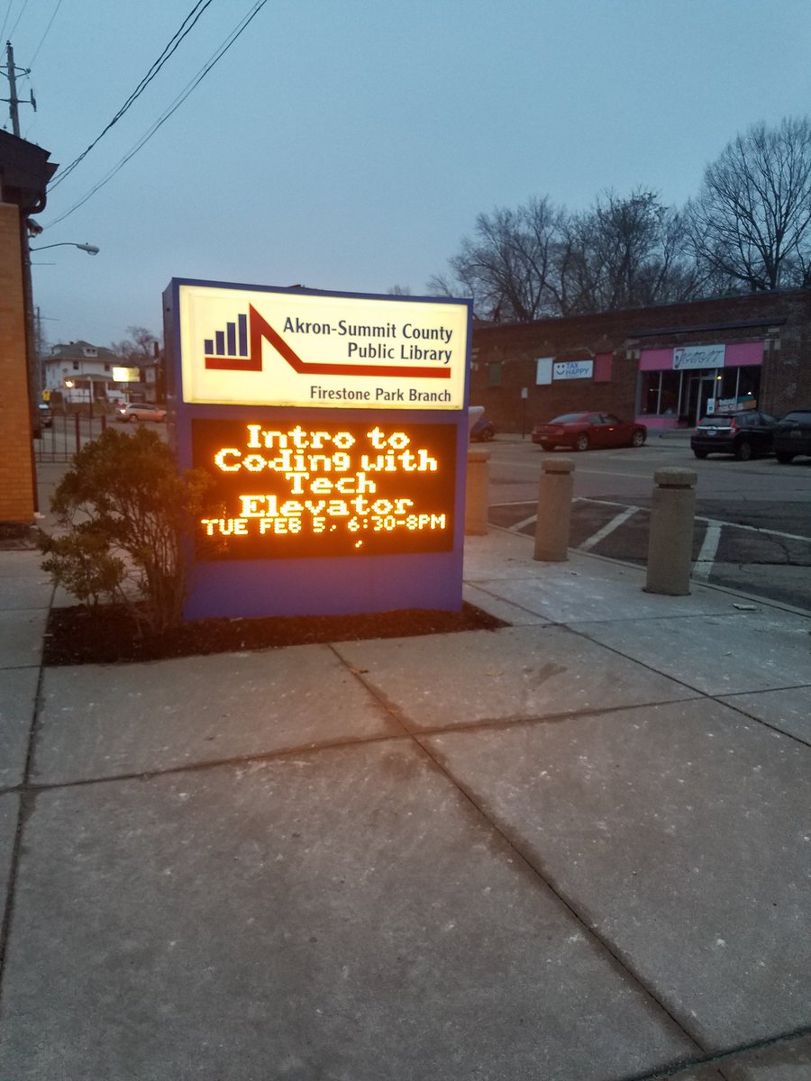 Tech_Elevator's tweet image. Starting soon! Join us for #IntrotoCoding at the Firestone Park Branch of the @akronlibrary