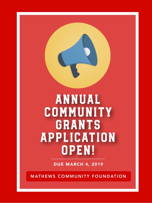 MathewsCommuni1's tweet photo. Mathews Community Foundation, an affiliate of the Community Foundation for a greater Richmond, is accepting applications for its 2019 grants program. All details can be found on our website follow the link: https://t.co/I06xpqrpme  
#TogetherWeDoMoreGood . https://t.co/YIUv12BkBG