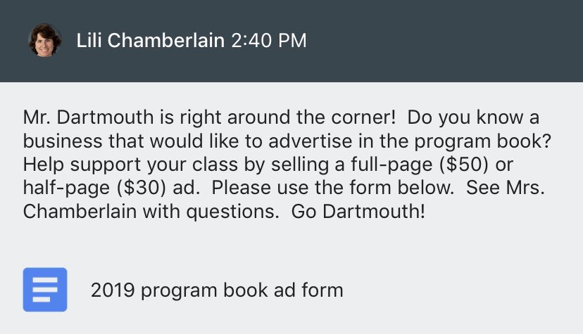 MrsMariakelly's tweet photo. Class of 2020 check the google classroom and be on the lookout for an email from me sometime tonight!  #mrdartmouth2019 #supportyourclass https://t.co/VXe04UdRRz