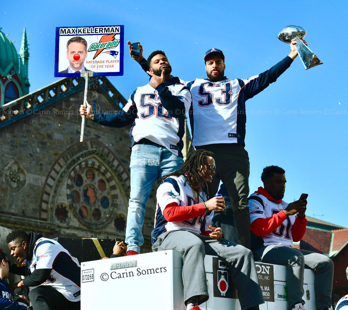 CarinPIX's tweet photo. What an amazing day! #Congratulations #teameffort #SuperBowlChamps #SuperBowl #RobertKraft #GoPats #boston #visitma #carinpix #team #EverythingWeGot #duckboatparade #DuckBoat #victory #SuperBowlLlll #CopleySquare @tb12sports @edelman11 @robgronkowski #patriots @bostonducktours https://t.co/xkfXZosWU5