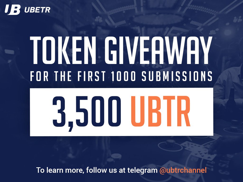 UBETR TOKEN INSTANT GIVEAWAY!

Join and get 3500 UBRT Token after verifying your submission. Instant giveaway is limited only for 1000 verified entries.

To join click the link below: ubetr.com/giveaway
#ubtrtoken #ico #giveaway