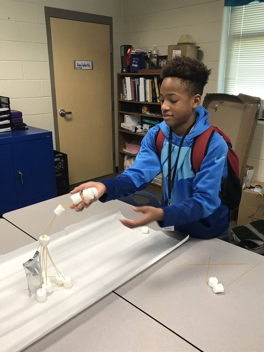 MarionMSTmagnet's tweet photo. 6th grade Engineering Club members work together to build the tallest tower with the fewest supplies! https://t.co/nHt7q0OSpy