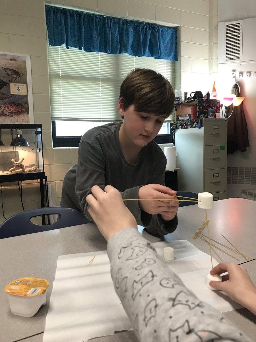 MarionMSTmagnet's tweet photo. 6th grade Engineering Club members work together to build the tallest tower with the fewest supplies! https://t.co/nHt7q0OSpy