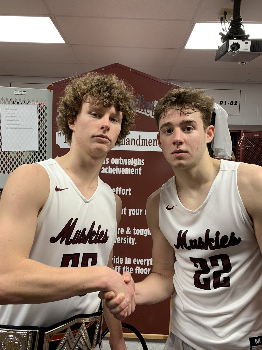 JG_Basketball's tweet photo. Huge league win tonight in The Tank over Maysville. Final score was Maysville-48 John Glenn-50. Jack was awarded the Might Muskie Belt for hitting the game winning free throws. #gomuskies https://t.co/dPAHK6hhR3