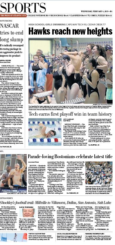 ACPressCharles (@acpresscharles) on Twitter photo A peek at your <a href="/ThePressofAC/">Press of AC</a> Wed. sports.
The <a href="/CMTHawks/">Cape May County Tech</a> beat <a href="/CCHS_Sports/">CedarCreek Sports</a> for first playoff win in team history. Congrats!
And former <a href="/MillvilleHS/">Millville HS</a> and <a href="/NovaFootball/">Villanova Football</a> star <a href="/EdShockley/">shockley_33💫</a> is going to play pro ball in new league, <a href="/TheAAF/">The Alliance</a>.
LB is with the <a href="/aafstallions/">Salt Lake Stallions</a> in Salt Lake City. A peek at your <a href="/ThePressofAC/">Press of AC</a> Wed. sports.
The <a href="/CMTHawks/">Cape May County Tech</a> beat <a href="/CCHS_Sports/">CedarCreek Sports</a> for first playoff win in team history. Congrats!
And former <a href="/MillvilleHS/">Millville HS</a> and <a href="/NovaFootball/">Villanova Football</a> star <a href="/EdShockley/">shockley_33💫</a> is going to play pro ball in new league, <a href="/TheAAF/">The Alliance</a>.
LB is with the <a href="/aafstallions/">Salt Lake Stallions</a> in Salt Lake City.