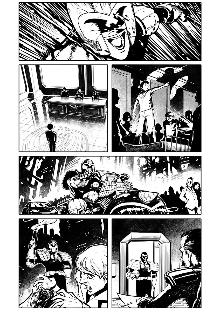 Here's a Dredd Submission I worked on over xmas.
I found out a lot of people did submissions using the same script.
It's interesting to see how other creators interpret the panel layouts.
#2000ad #dredd