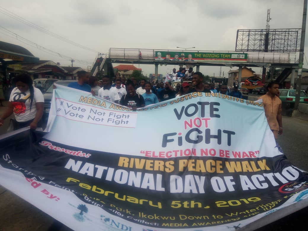NWOKOCHASMITHC's tweet photo. #VoteNotFight #YALINetwork #AYDEC #UKAid #USAID #2BabaFoundation #YoungstarsFoundation #NDI Rally in the streets of Port Harcourt was amazing. @yalinetworkPH @YALINetwork @AYDEC_Africa @2babafoundation @YstarsFound @NDI @USAID @UKaid @votenotfight @UNsystemnigeria @UN https://t.co/SuxLZVR8bL