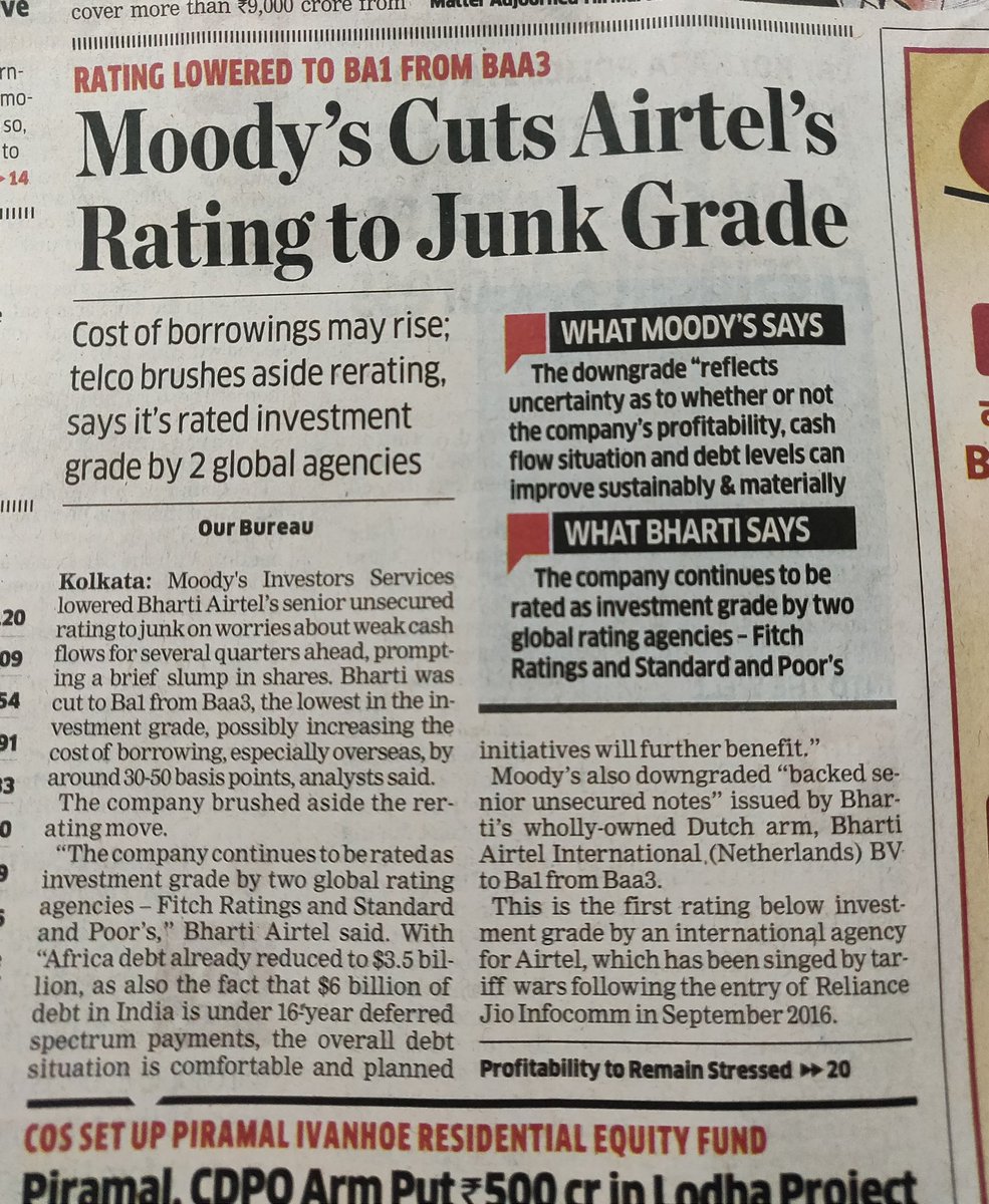 JIO और  हमेभी भी जीने दो !!! Airtel credit rating cut to JUNK  ... Reliance Communication already filed for Bankruptcy...Voda के network की कोई Idea नहीं !!! ... No competition isn't good for Consumers in the long run...
