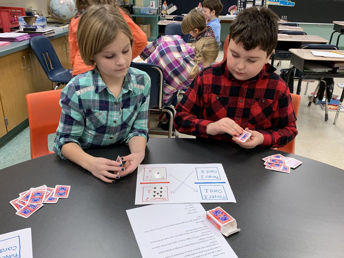 HNSonger's tweet photo. Today we did math centers in 4th grade to reinforce the concept of multiplying whole numbers by fractions that we learned last week. We worked on online games, word problems, and played fraction war with cards! https://t.co/AqTeBvrRVu