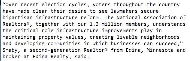 nardotrealtor's tweet photo. National Association of Realtors® President John Smaby commended President Trump for tonight outlining his priority to modernize and reform America’s transportation infrastructure. #SOTU https://t.co/me89Uuy0go