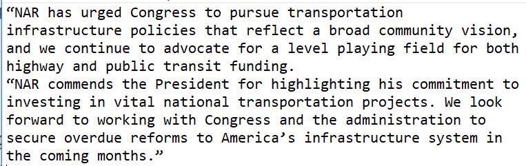 nardotrealtor's tweet photo. National Association of Realtors® President John Smaby commended President Trump for tonight outlining his priority to modernize and reform America’s transportation infrastructure. #SOTU https://t.co/me89Uuy0go