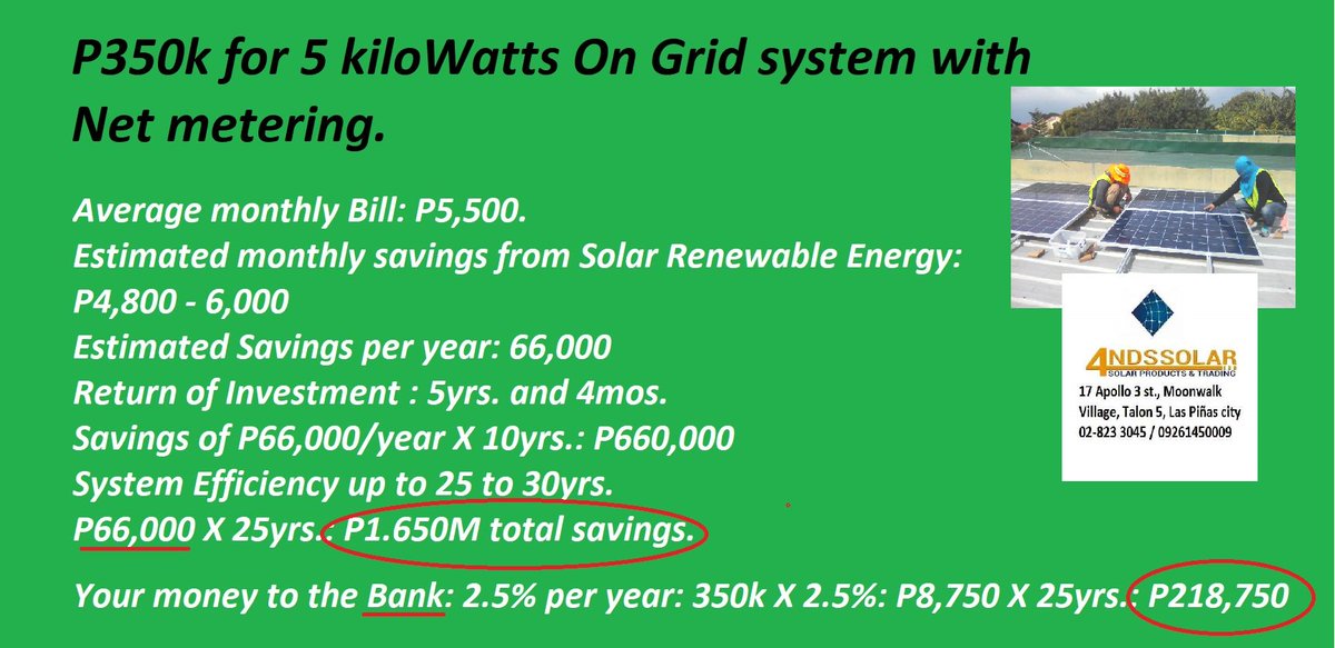 SolarEnergy4NDS's tweet photo. #KANTAnghalan
"Tired of paying high Electric bills? Go Solar, reduced your electric bills 40%-70% up..09261450009
#Solar
#RenewableEnergy https://t.co/sf0fqWUkW3