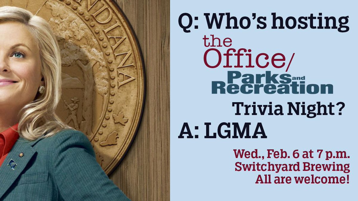 By this time tomorrow night, a team will be named the winner of LGMA's Trivia Night featuring The Office and Parks &amp; Rec.  

Will your team win it all?

Gather some friends and get ready for Trivia Night at 7pm tomorrow night at Switchyard Brewing Company. All are welcome!