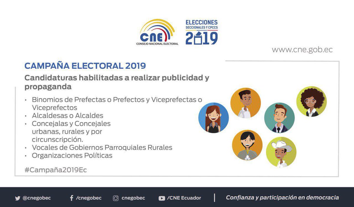 CNE_Tungurahua's tweet photo. #Campaña2019Ec | Conoce las candidaturas habilitadas para realizar publicidad y propaganda electoral. https://t.co/F4bJDzwRL2