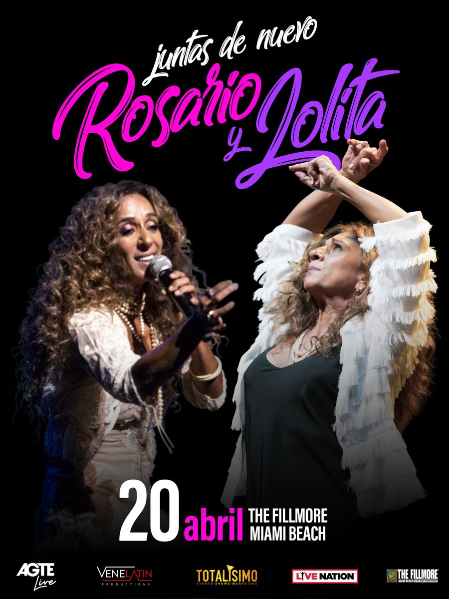 LiveNationLatin's tweet photo. ¡Pre-venta! Miami prepárate para recibir a @rosarioficial &amp; @sarandonga55 #JuntasDeNuevo en el @FillmoreMB el sábado 4/20 a las 8PM. ¡Aprovecha y reserva los mejores asientos! Utiliza el código SINGLE  👉 https://t.co/QhvXuDxtmt

#LiveNation #AGTELive #VeneLatin #Totalisimo https://t.co/P9N7WoiffN