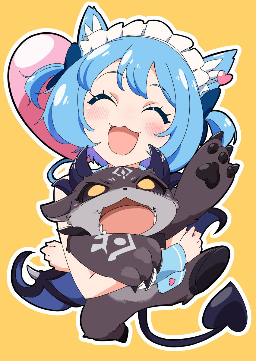 1girl animal ears closed eyes tail blue hair maid headdress open mouth  illustration images