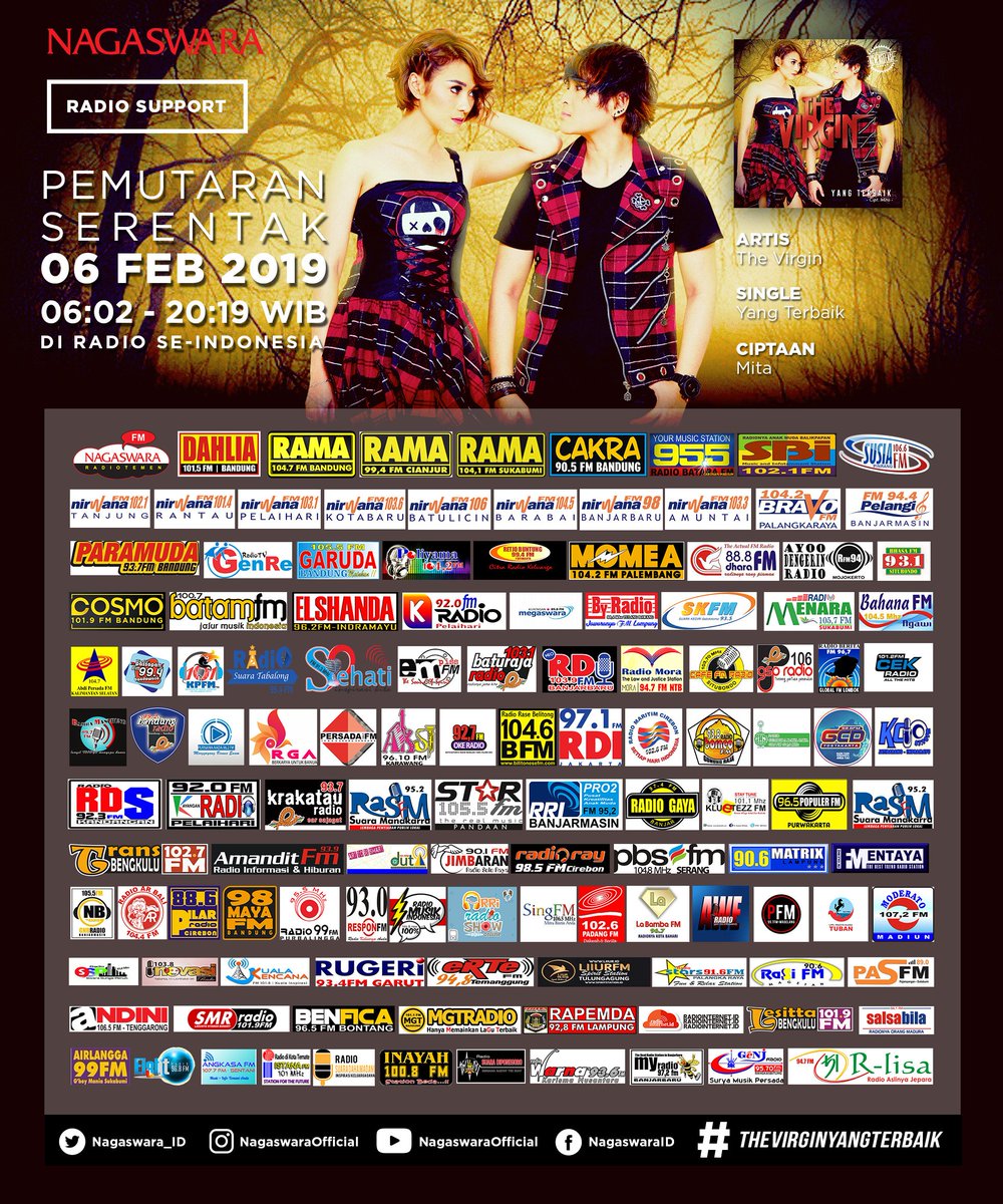 RadioGaya's tweet image. PEMUTARAN PERDANA RABU 06 FEBRUARI 2019 

THE VIRGIN "YANG TERBAIK"

#Nujumuter #TheVirginYangTerbaik #Indorequest # @NAGASWARA_ID @NAGASWARAOFFICIAL  @mitathevirgin &amp;amp; @darathevirgin  #Mainkanmusiknya