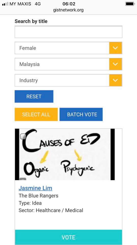 UM_urology (@um_urology) on Twitter photo Please VOTE for The Blue Rangers to be in the FINAL of <a href="/GISTNetwork/">GIST Network</a> competition. Register and cast your VOTE ๐ณtoday, tomorrow and the day after at gistnetwork.org/content/vote.
Choose MALAYSIA under the search filter and you would find Jasmine Lim and her rather witty video. Please VOTE for The Blue Rangers to be in the FINAL of <a href="/GISTNetwork/">GIST Network</a> competition. Register and cast your VOTE ๐ณtoday, tomorrow and the day after at gistnetwork.org/content/vote.
Choose MALAYSIA under the search filter and you would find Jasmine Lim and her rather witty video.