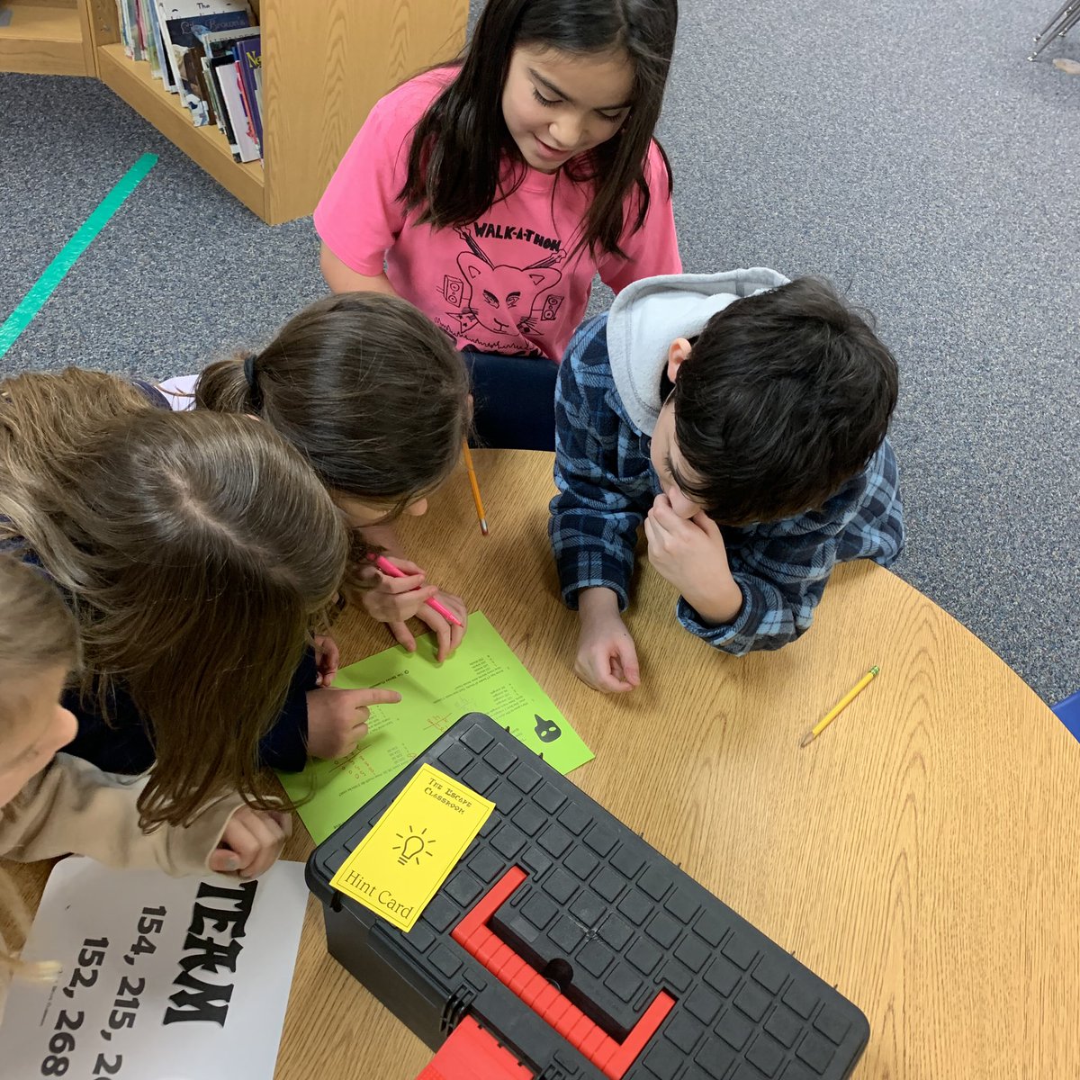 golliharsclass's tweet photo. #EscapeClassroom @CESLibrary2 @Mrs_Bowe class was able to defeat the baddies and escape the library! Fun times @CuringtonElem #amazingAdventure #CuringtonStrong https://t.co/UZXZsjQr6U
