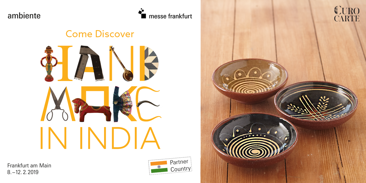 CuroCarte's tweet photo. We are delighted and proud to announce our presence at Ambiente, 
Messe Frankfurt from 8th-12th February 2019 representing the Hand Make In India unit. See you all there!

#MadeInIndia #HandMakeInIndia #Ambiente #MesseFrankfurt #India #craftsmanship #handmade #artisans https://t.co/l1xjV8NPJ2