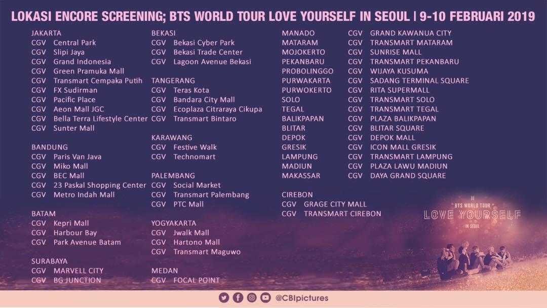 Daftar bioskop CGV yang akan kembali menayangkan film BTS LOVE YOURSELF.