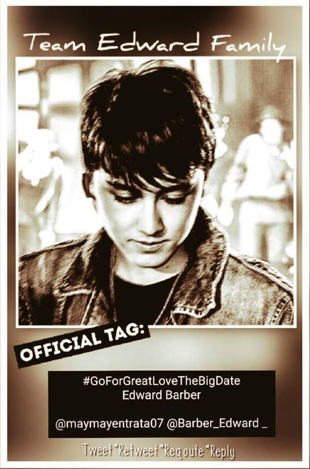 JeffersonSamos1's tweet photo. COPY the Correct Tag.
Tweet/Rt/Rq.
labas Mga Team Edward para Sa Ating Mahal Na HaRi.
@Barber_Edward_ 
@maymayentrata07 #GoForGreatLoveTheBigDate 
Edward Barber https://t.co/9NuDSP3xiL