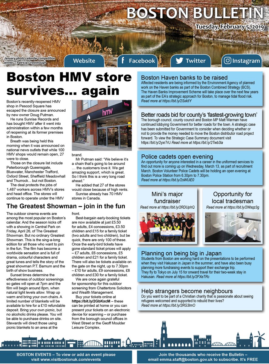 Bostonboro's tweet photo. This weeks Bulletin is out! Read here https://t.co/2CYVc8wyuh or subscribe to emma.staff@boston.gov.uk and never miss out! #news #bostonbulletin #BostonBoroughCouncil https://t.co/BWENwUV2pO