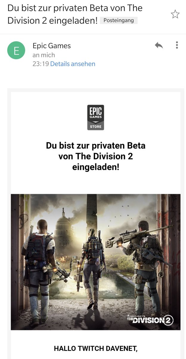 DAVEnetYT's tweet photo. Da ich einen The Division 2 Key bekommen habe und ihn nicht brauche, verlose ich ihn!

Einfach Retweeten zum Teilnehmen!

Auflösung ist heute Abend um 22Uhr! https://t.co/3UsW5bKSir