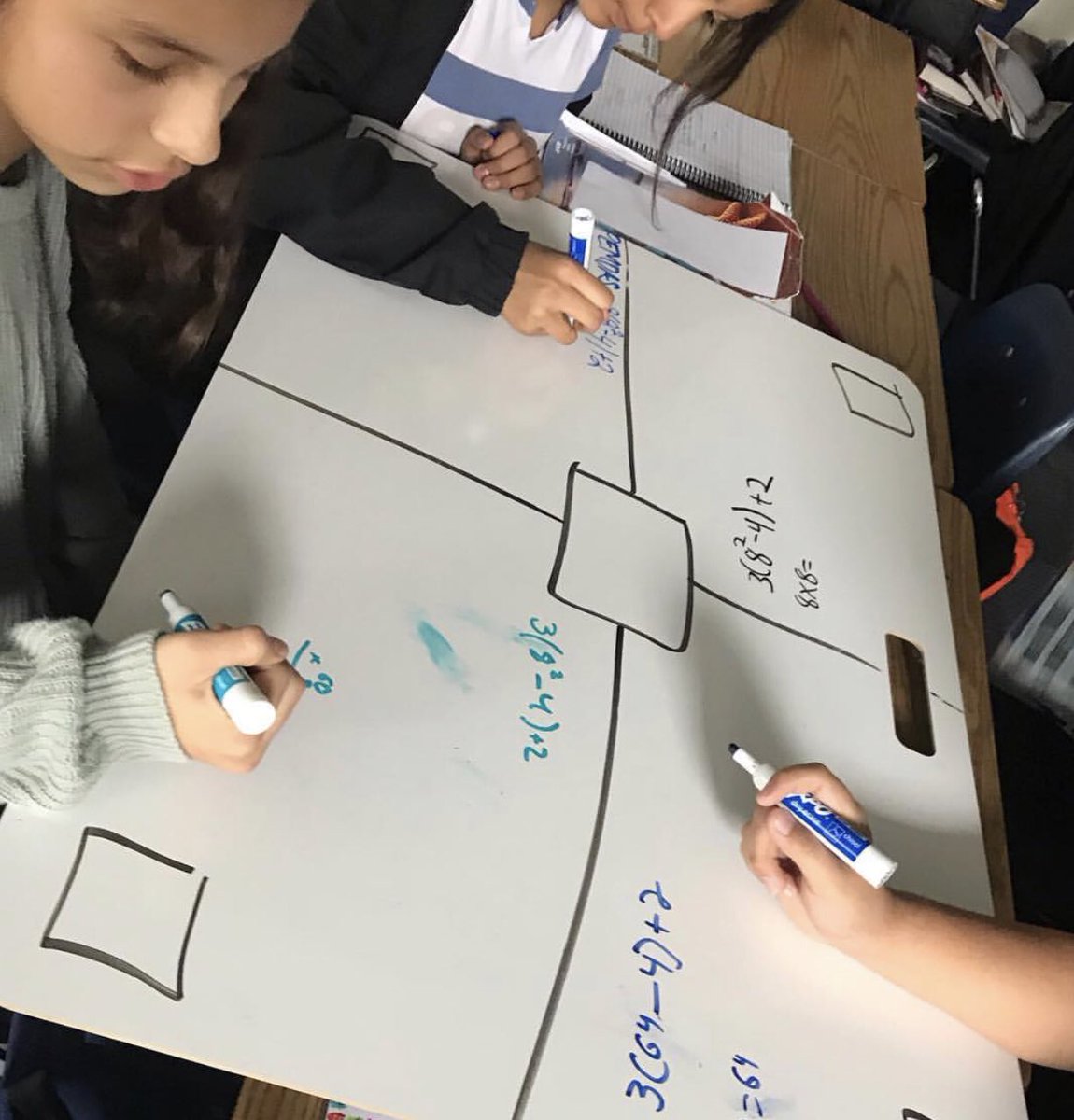 Birney_CJUSD's tweet image. Students in 6th Grade teacher Ms. Sanchez’s class worked collaboratively to solve the same problem, share their thought processes &amp;amp; support one another! Wow! Way to go 6th graders! #betterthanaworksheet #tlap #bethewildcard #collaborativelearning #studentdiscourse