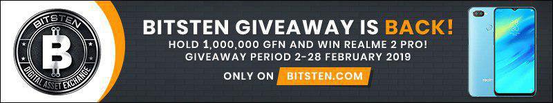 🎉 BITSTEN GIVEAWAY IS BACK! 

To celebrate the GFN listed on Bitsten , Bitsten will hold FEBRUARY GIVEAWAY for GFN community to win SMARTPHONE Real Me 2 pro!

📌 How to participate? 
bitsten.com/contest/hold_g…

✅ BITSTEN Telegram group : t.me/coinsteneum
#gamefanz #airdrop