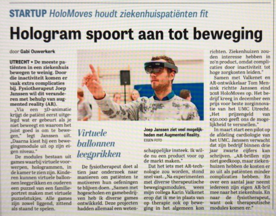 'HoloMoves houdt patiënten in het ziekenhuis fit'. Vandaag in de Telegraaf!