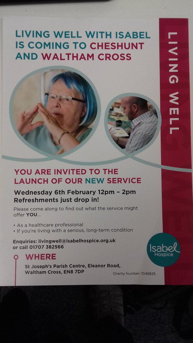 Launch day has arrived!#walthamcross cross we are coming to you! <a href="/IsabelHospice/">Isabel Hospice</a> and the #livingwell services are looking forward to meeting and greeting everyone today 12-2, light refreshments available. Please do pop by and say hi! <a href="/hctbraincare/">HCT Brain CARE Team</a> <a href="/HCTNHS/">Hertfordshire Community NHS Trust</a> <a href="/Linda_j_wood/">Linda Wood</a>