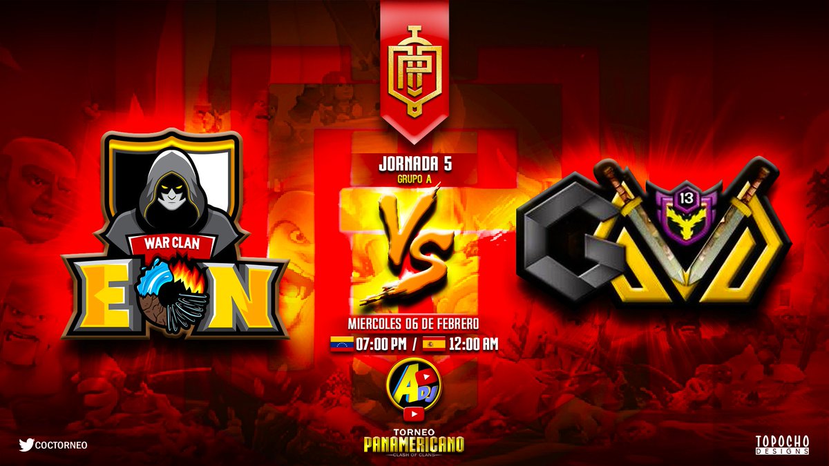 CocTorneo's tweet photo. GUERRA DE TITANES, @OficialEon vs @G0LDEN_MEMBERS , 2 CLANAZOS QUE LLEGAN A LA ULTIMA JORNADA DE LA FASE DE GRUPOS DE MANERA INVICTA, DE PODER A PODER POR VER QUIEN SE QUEDA CON EL LIDERATO DEL GRUPO A, EN VIVO POR EL CANAL DEL PARCERO @AlambredjYT 
GUERRA DE MUCHO NIVEL !!!! https://t.co/weCz40qlHO