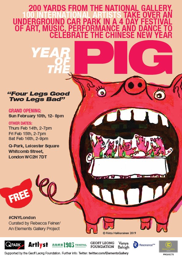 98% of your #DNA is Pig? #Fourlegsgood2bad 100 artists  TAKEOVER of #LeicesterSq underground car park in celebration of #CNY2019- 200 yards from #NationalGallery #FREE grand opening #FEB10 12-8pm. Sample the art scene you never get 2 see in West End