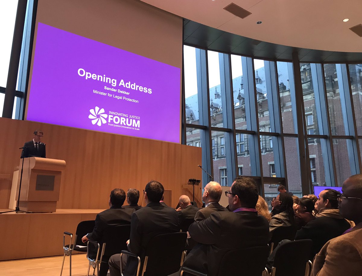 “The justice system itself is also on a journey...We are looking for new ways to offer accessible, informal, and practical solutions to the problems people face” - Minister for Legal Protection <a href="/SanderDekker/">Sander Dekker</a> at #IJF19 #justinnovate