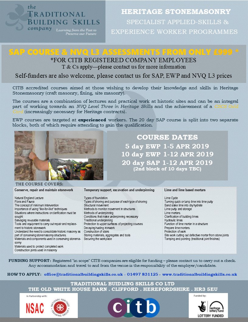TBSkills's tweet photo. Our next courses in Heritage Wood Occupations and Heritage Stonemasonry start in April.  Contact us now to book your place. #heritage #stonemasonry #woodworking https://t.co/0vjUqOLLud
