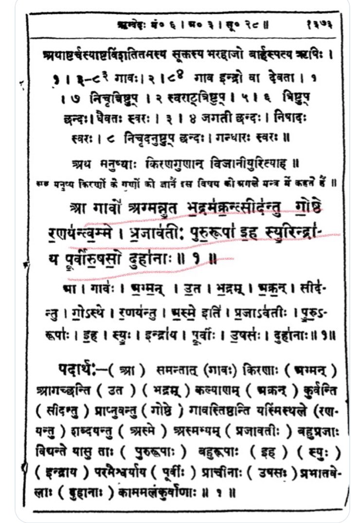 18/n RV 6.28 translates to following:1. Everyone should ensure that cows are free from miseries and kept healthy.2. God blesses those who take care of cows.3. Even the enemies should not use any weapon on cows4. No one should slaughter the cow