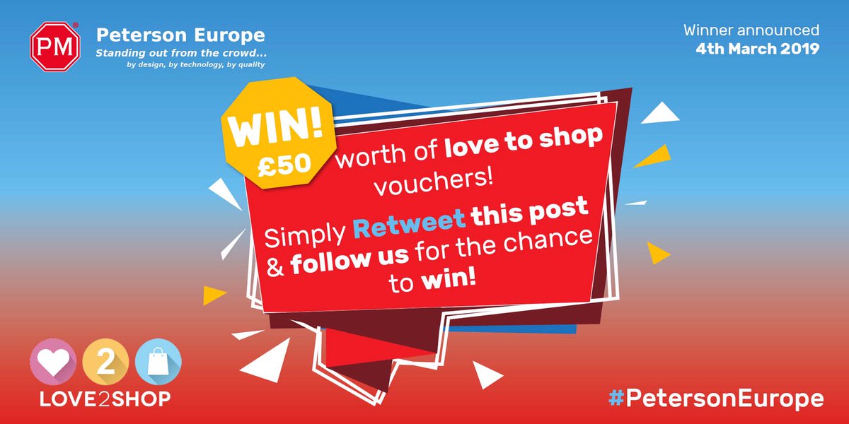**#Competition** Celebrating the launch of our refreshed #branding we are giving away £50 #lovetoshop vouchers! #RT &amp; follow us to enter! 

#PetersonEurope #WinItWednesday #WinWednesday #giveaway #freebie #winwin #entertowin #prize #gifts #winit #prizes