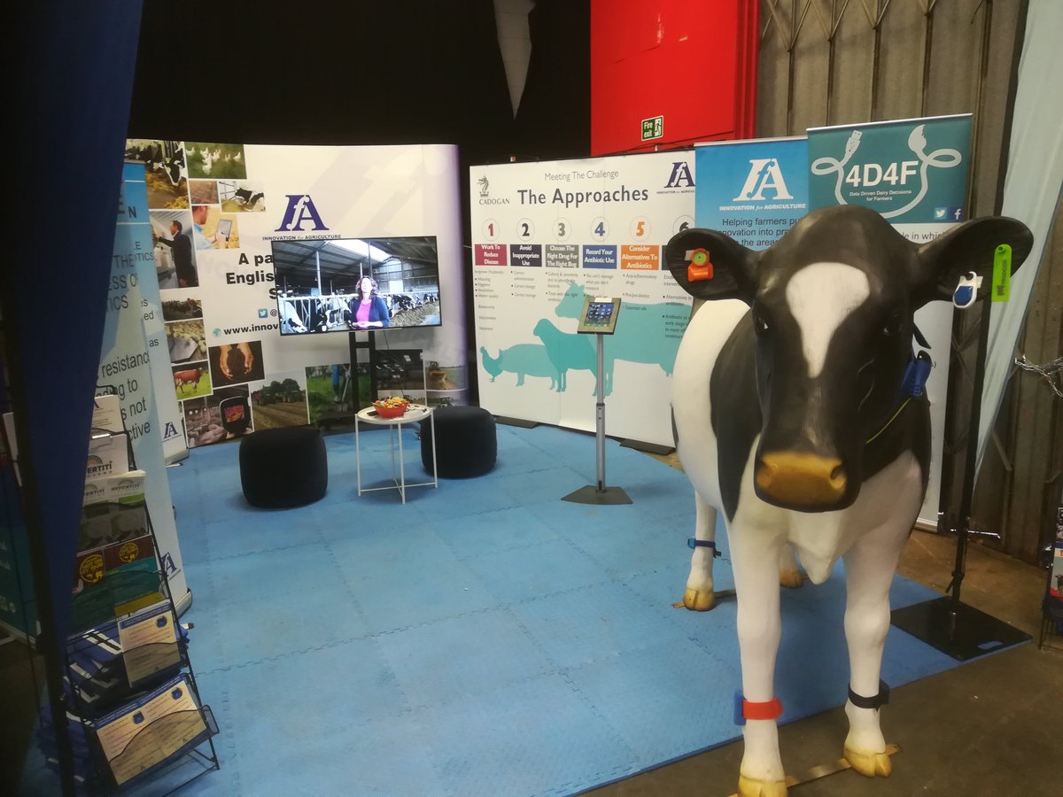 All set up at #dairytech2019 , come talk to us about @4d4fproject , @NEFERTITI_EU and our projects on #AntibioticResistance to see how using the latest technology and improved animal welfare can reduce the use of antibiotics on farm and increase farm profitability