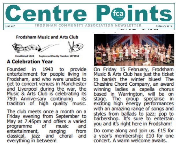 On Friday 15th February we’ll be performing at Frodsham Music &amp; Arts Club's concert.
If you're local &amp; you'd like to join their club it's only £15 for the year's membership.Tickets for the concert cost £10.
If you'd like more info please contact Frodsham Music &amp; Arts Club
