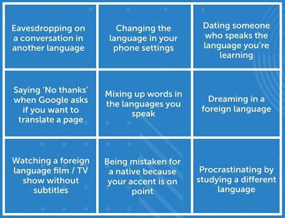 Busuu's tweet photo. Language learner bingo! Would you get a full house? https://t.co/VytOkVNXtd