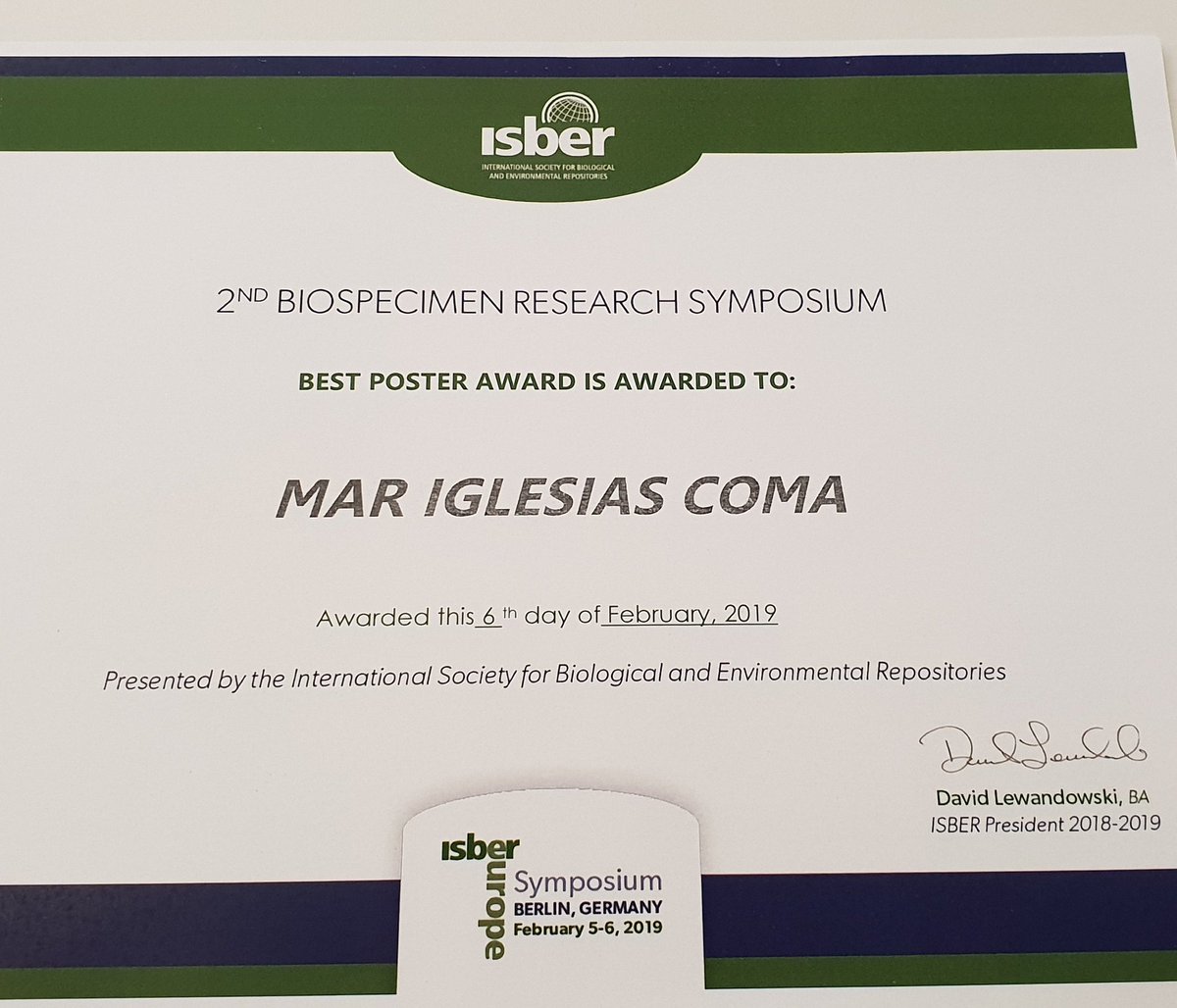 crispbpciberes's tweet photo. πππππ Congratulations to OPTIMARK project for best poster presented on #2ndBiospecimenResearchSymposium @ISBER_ORG by @mariglesiascoma on behalf of @Red_Biobancos @MARBiobanc... ππππ.... it's really a good example of #collaborativejob on #Biospecimenscience #biobanking https://t.co/jQQbnnbQZg