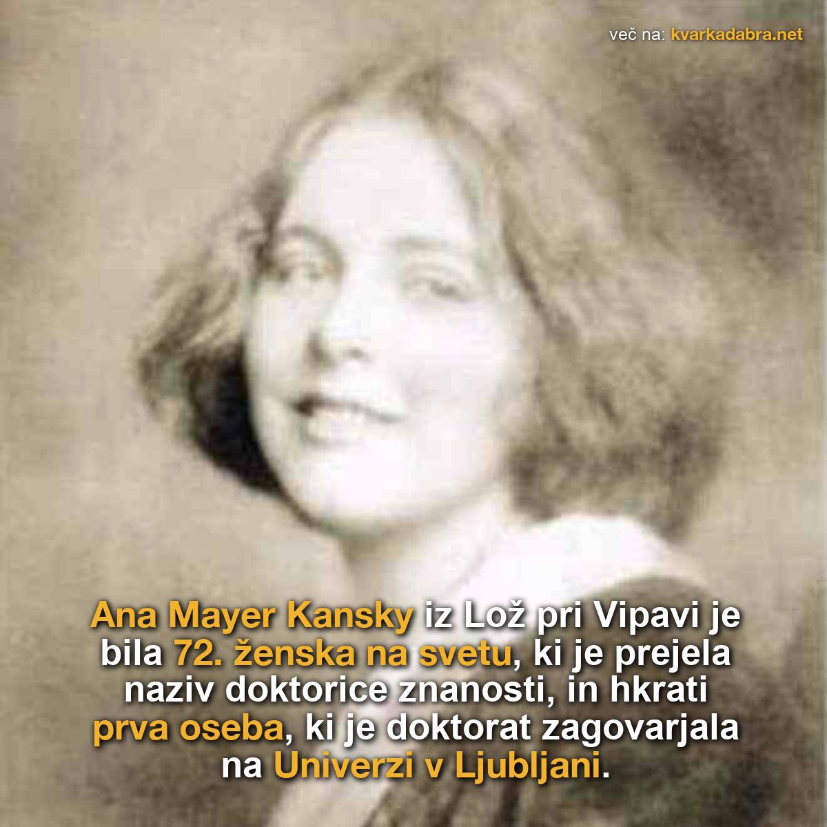 kvarkadabra's tweet photo. Ana Mayer Kansky iz Lož pri Vipavi je bila 72. ženska na svetu, ki je prejela naziv doktorice znanosti, in hkrati prva oseba, ki je doktorat zagovarjala na Univerzi v Ljubljani.

Več: https://t.co/8WpKmszytH

#zgodovina #znanost #univerza https://t.co/Wkf3PexYp1