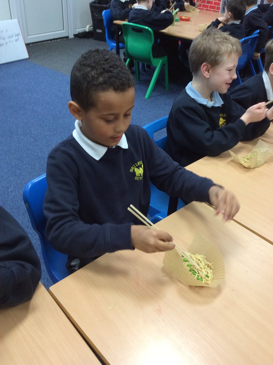 Y2Bellfieldi's tweet photo. The children in 2B thoroughly enjoyed making and tasting different foods for Chinese New Year yesterday. We made noodles with a chow mein sauce, used chopsticks to eat it with and also got to taste a fortune cookie! https://t.co/Ryzjs4TcsC