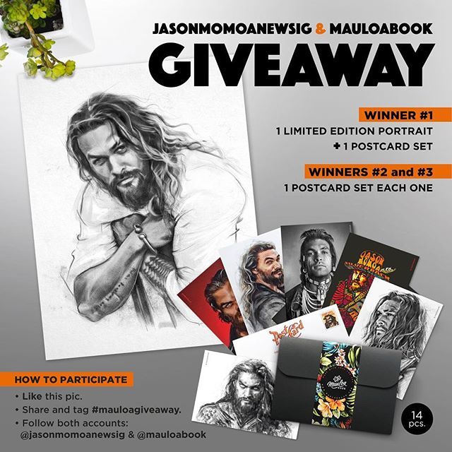 MauLoaBook's tweet photo. Do you want to win some of my Jason Momoa artwork?  Like this post, share with the hashtag #mauloagiveaway and follow me and @jasonmomoanewsig!  Contest details at their link in bio as well as photos of the prizes!  Good luck!
.
.
@prideofgypsies @mauloa… https://t.co/pZ0WO9aPqG https://t.co/znsSqMVWNn