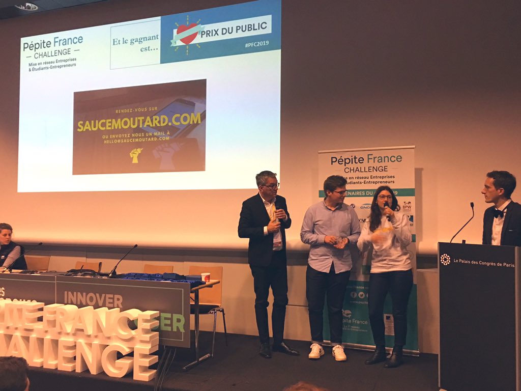 PepiteFrance's tweet photo. ⭐️ et le 11e lauréat du Pépite France Challenge est .... #SauceMoutard ! Un grand bravo 🎉 trophée remis par Jean-Pierre Boissin - coordonnateur national @PepiteFrance 

#PFC2019 #SDE2019 https://t.co/9mTDGq6m7z