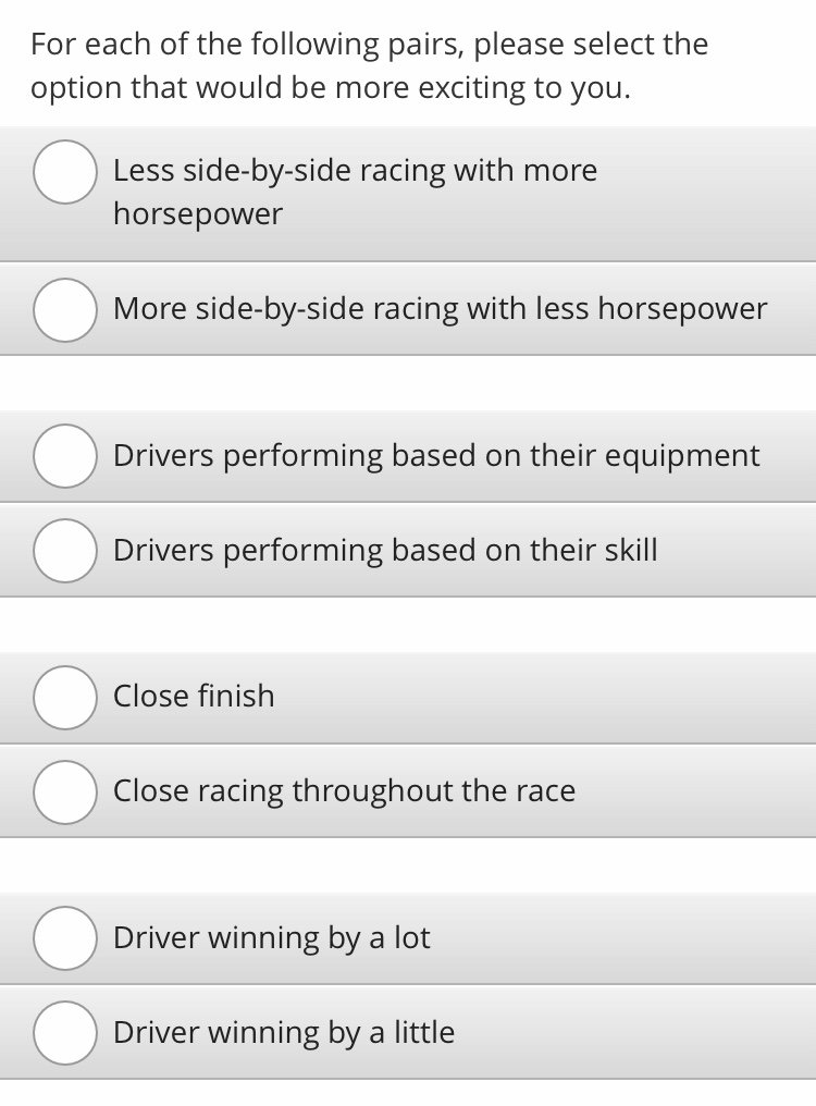Jeff Gluck on Twitter: "In addition, the Fan Council asked fans to between these options. When NASCAR cites fan feedback behind its decisions, this is a glimpse at how it