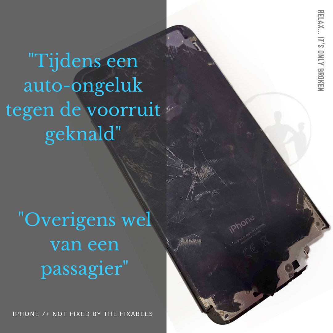 TheFixables's tweet photo. "Crashed into the front window of a car while in an accident" Owned by the passenger. Smartphones gaan meer kapot dan je lief is. #fixables https://t.co/HTHYaUsIxG