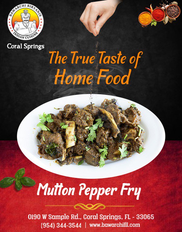 FllBawarchi's tweet photo. Mutton Pepper Fry is a delicious, tangy, spicy recipe from South India.
Like Us: https://t.co/FEOJ7yWlJk
Visit @ https://t.co/nSrVg5Jb9a
#bawarchibiryanis #muttonpepperfry #southindian #biryanilove #foodies #foodislove #appetizer #yummy #delicious #indianrestaurant #coralsprings https://t.co/za3giNkYo9