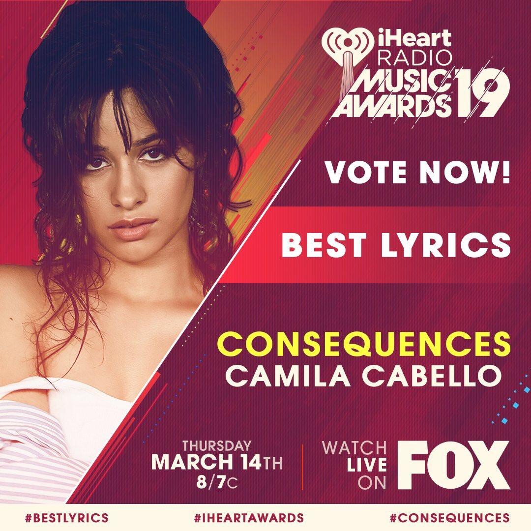 tomlinsonskin's tweet photo. camila debe ganar esta categoría así que debemos votar LO MÁS POSIBLE, daré dms de la familia cabello así que entre todos vamos a lograr una meta que será

• 350 COMENTARIOS CON EL HT
• 150 RTS EN SÓLO UN DÍA 

#Consequences #BestLyrics #iHeartAwards https://t.co/WN2mB0W1uR